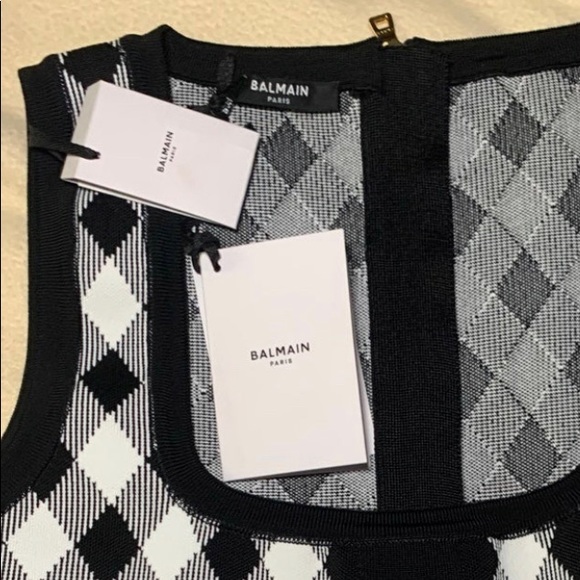 SHORT BUTTONED GINGHAM JACQUARD DRESS IN WHITE SIZE 40 - Picture 4 of 6